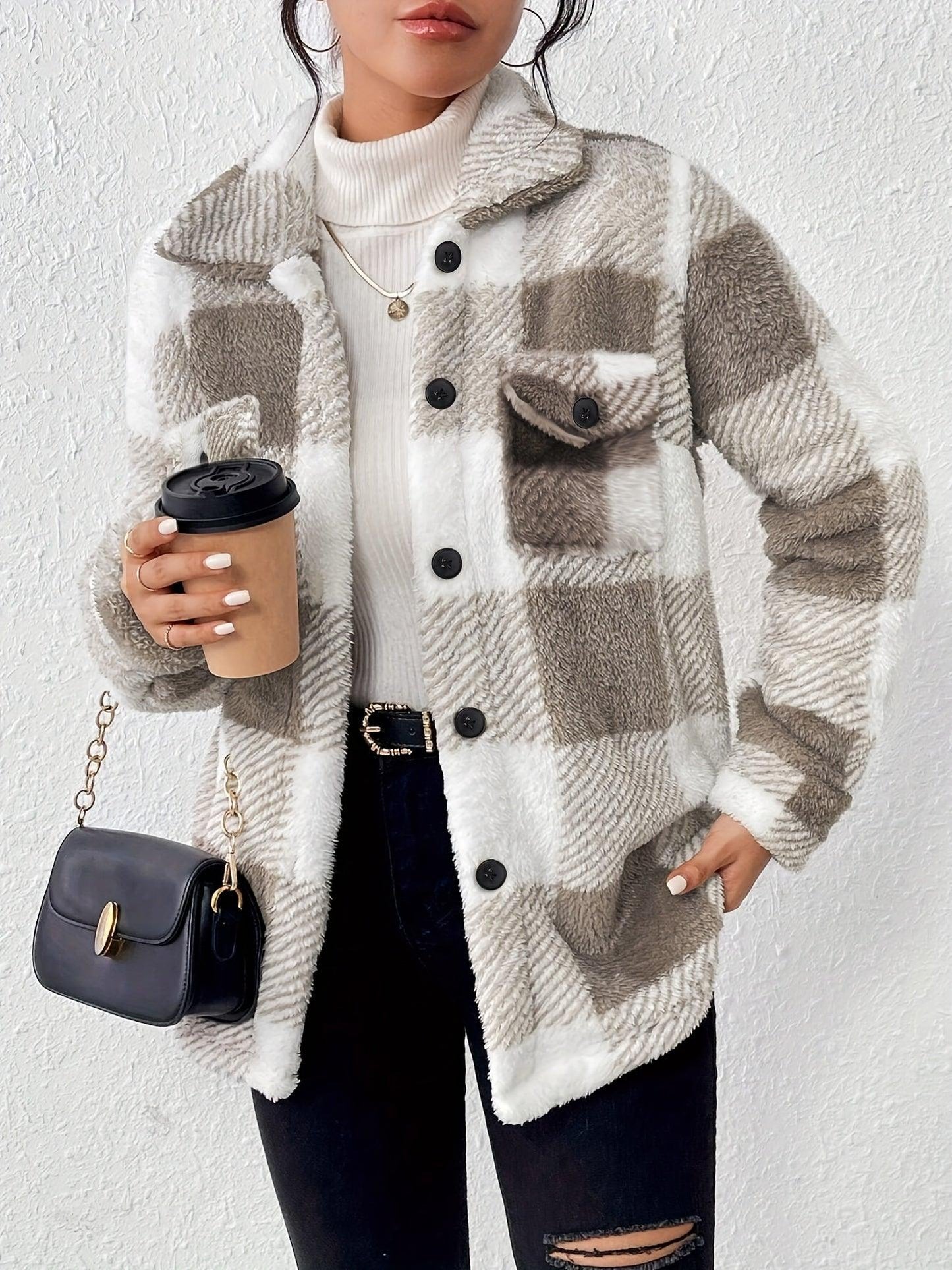 Stylish Plaid Fleece Jacket