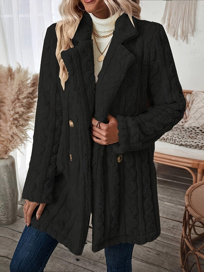 Long Sleeve Textured Thermal Double Breasted Lapel Teddy Coat