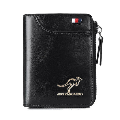 Cartera de hombre con cremallera de piel auténtica (protegida con RFID) 