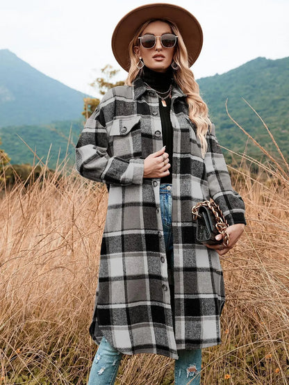 Dalizza™ Plaid Loose Fit Long Shirts Jacket