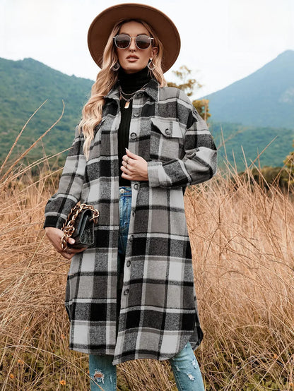 Dalizza™ Plaid Loose Fit Long Shirts Jacket