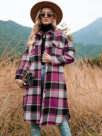 Dalizza™ Plaid Loose Fit Long Shirts Jacket