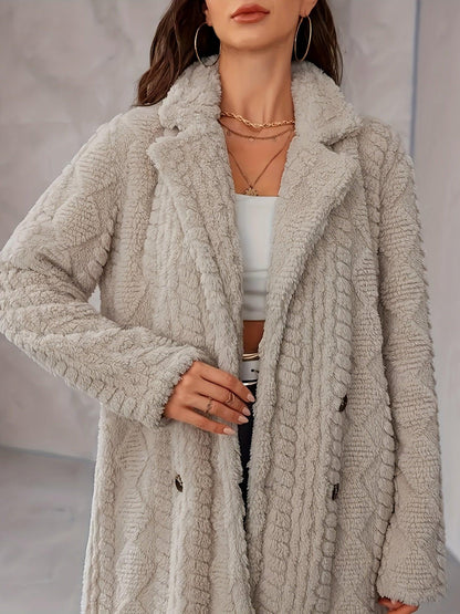 Long Sleeve Textured Thermal Double Breasted Lapel Teddy Coat