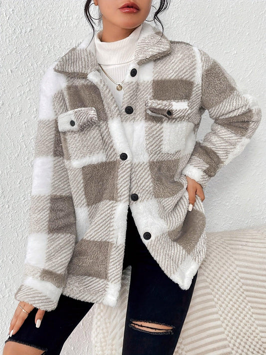 Stylish Plaid Fleece Jacket