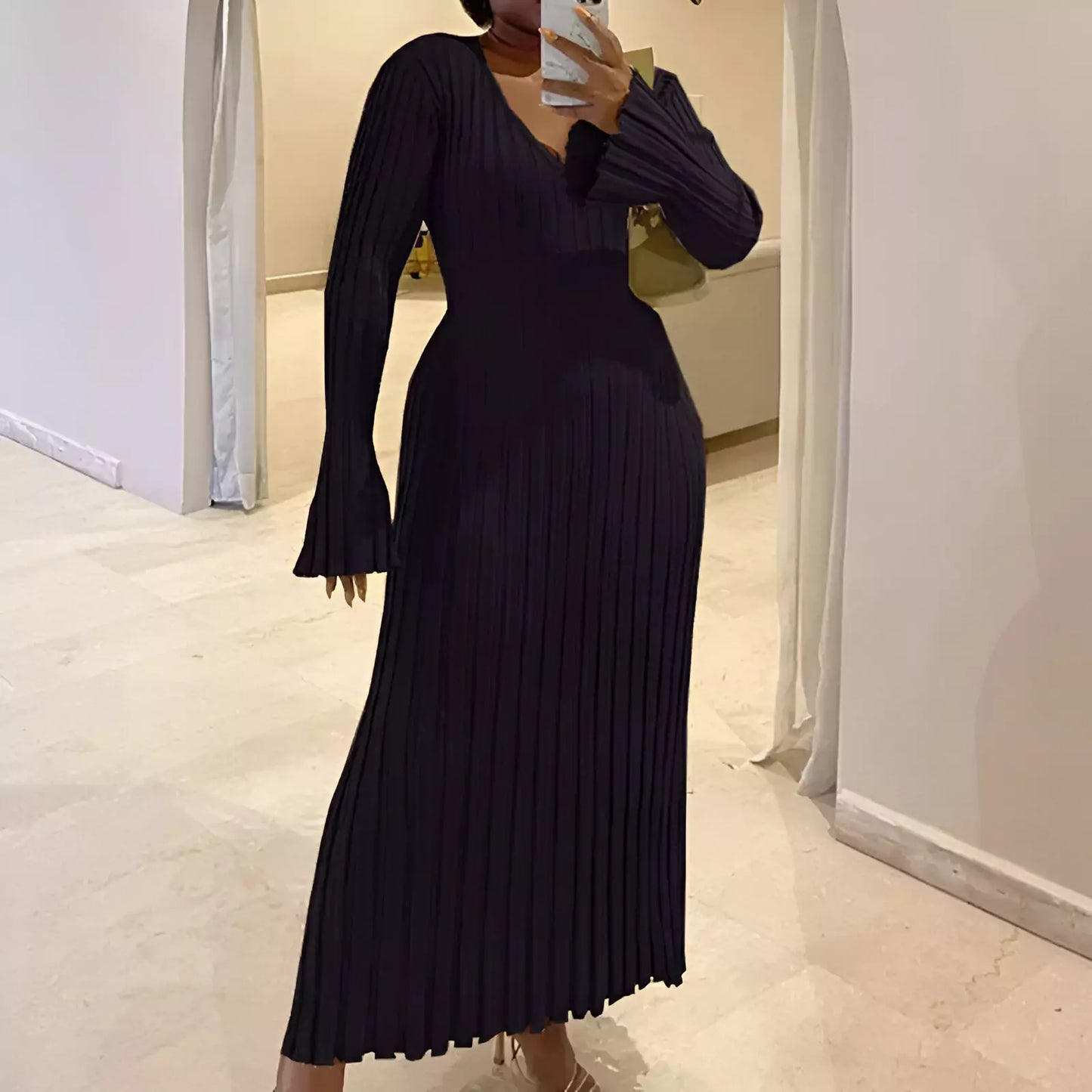 Dalizza™ Ribbed Knit Long Sleeve Maxi Dress