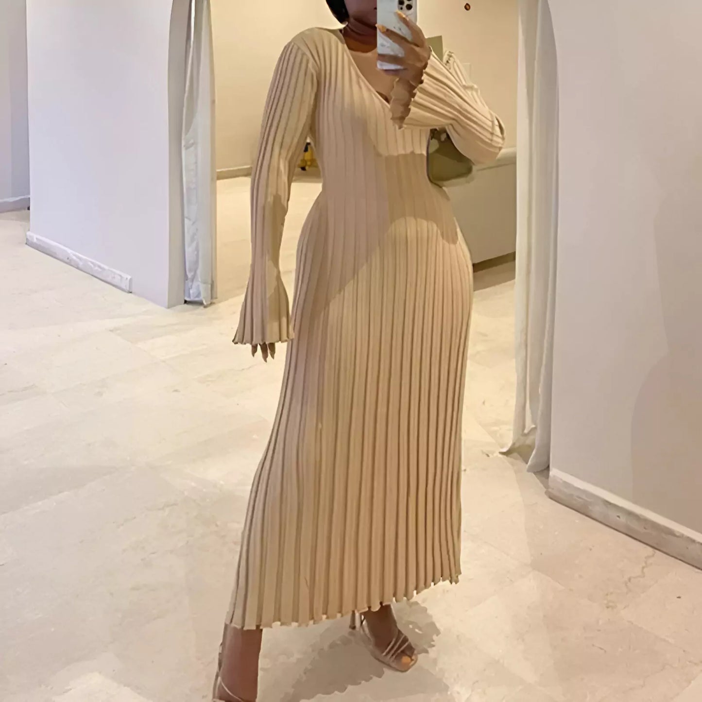 Dalizza™ Ribbed Knit Long Sleeve Maxi Dress